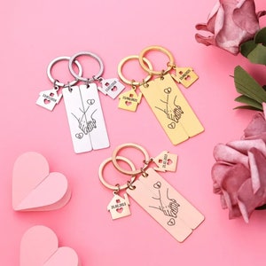 Our First Home Couples Keychain, Personalised House Warming Key Chain, Set of 2 Moving House Gift, New Home Keyrings, His & Hers for Couples