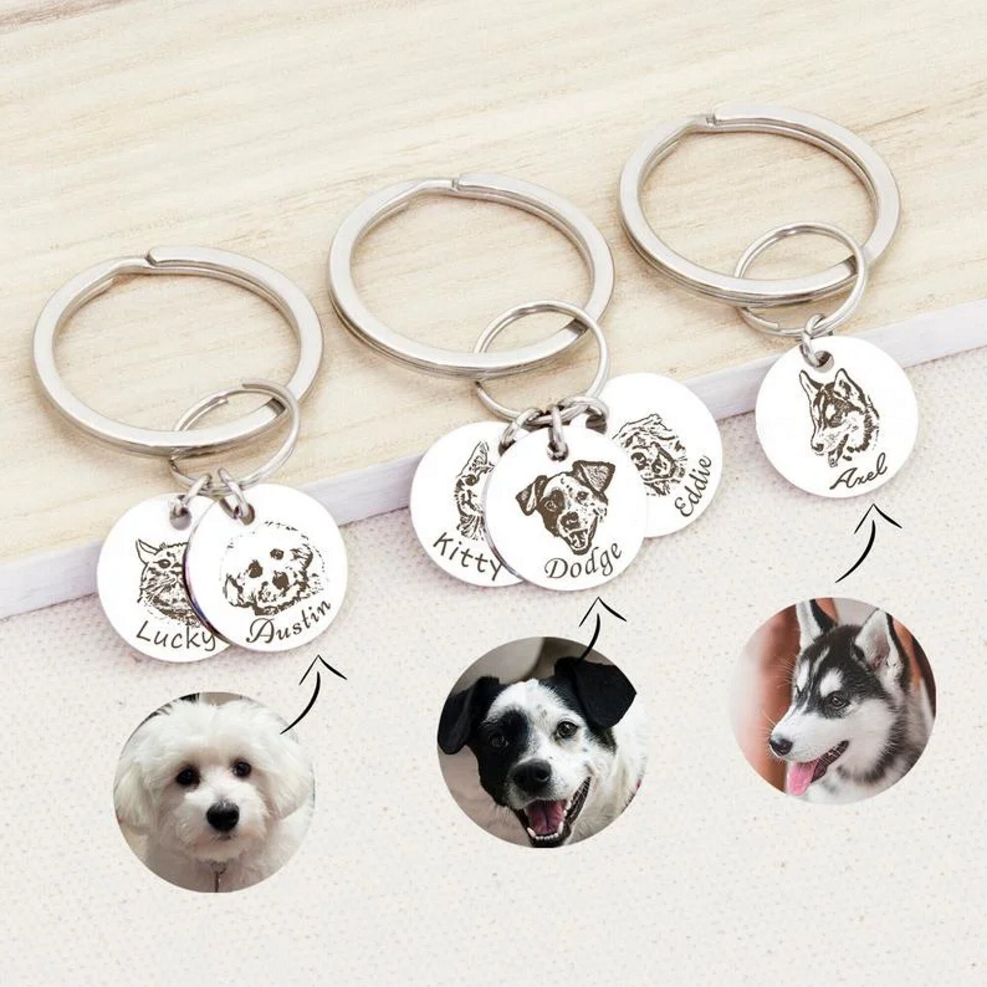 Custom Dog Keychain, Dog and Cat Face, Pet Dog Memorial Gift