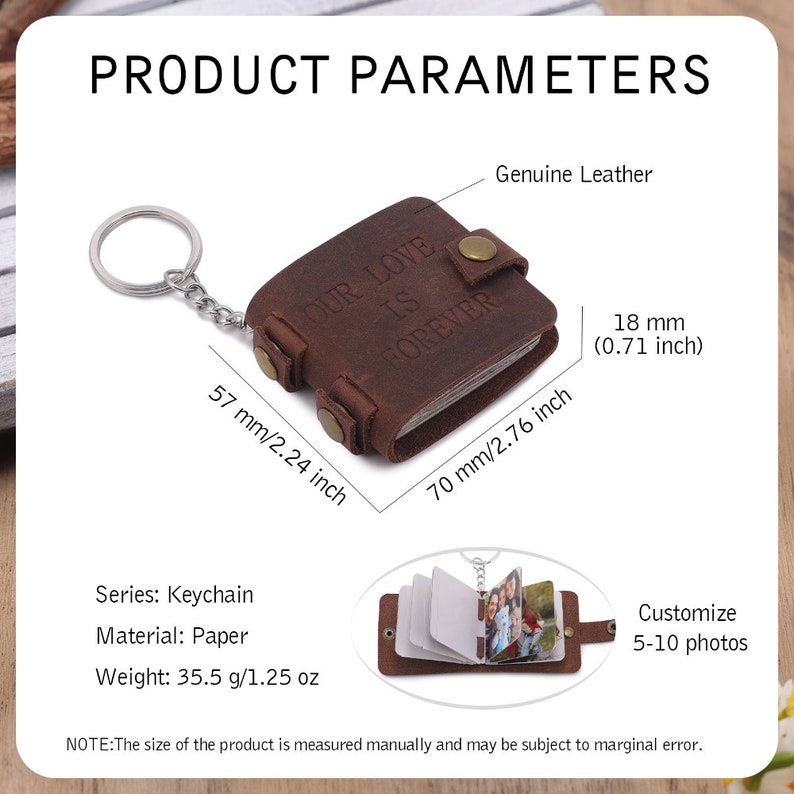 Leather Photo Book Keychain With 5 or 10 Photos - Mini Photo Album ...