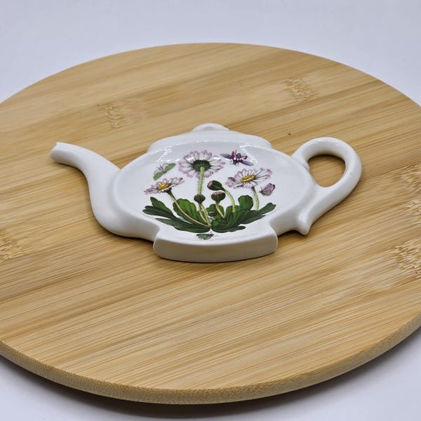 Portmeirion Vintage Floral Teapot shaped Spoon Rest/Tea Bag Holder - The Botanic Garden - Daisies - Made in England