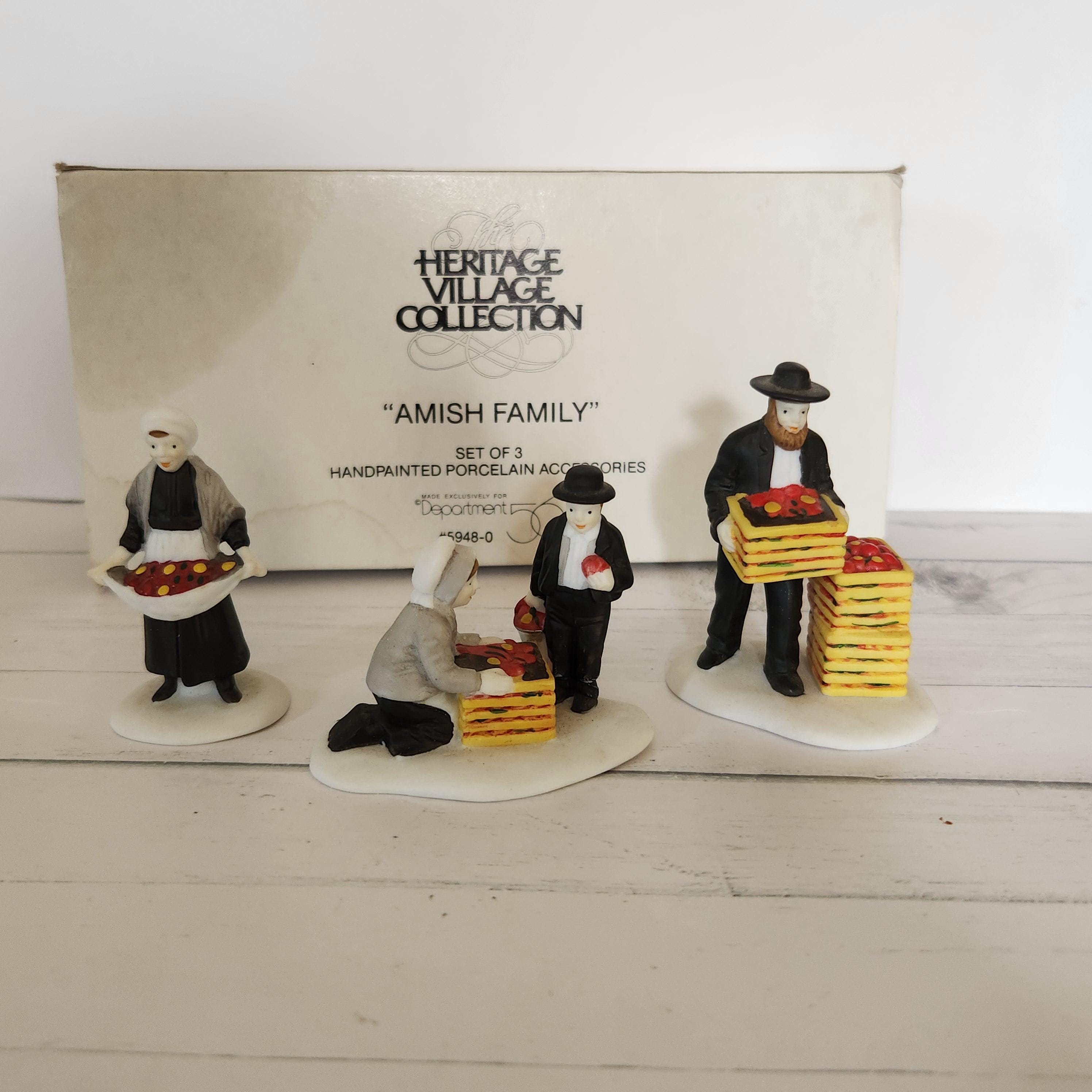 Department 56 Heritage Village Amish Family Figurine Set - Retired 1990s Apple Orchard Scene 1 thumbnail image