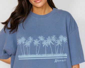 Vintage Hawaii Palms Beach Tee, Monochrome Palm Tree Tee