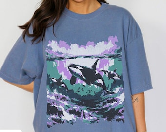 90's Style Ocean Tshirt, Orca Whale Tee, Vintage Inspired Graphic Top, Wildlife Lover Gift, Outdoor Animal Graphic Active, Comfort Colors
