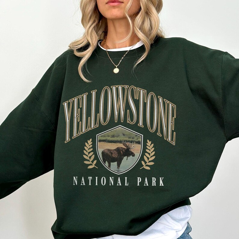 Pu&ograve; includere: Una felpa verde scuro con il testo "Yellowstone National Park" e un'immagine di un alce in un ambiente boschivo.