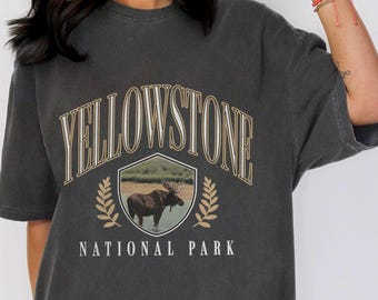 Yellowstone National Park Unisex Garment-Dyed T-shirt, Vintage Style Tee, Park Tshirt, Tree Shirt, Nature Shirt, Travel Camping Shirt