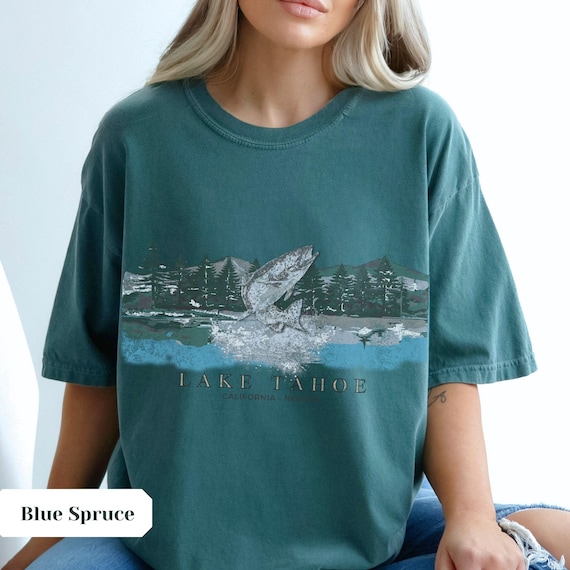 Vintage Lake Tahoe Fish Tee, Comfort Colors® Tshirt, Oversized Lake Shirt, Vacation Aesthetic, Outdoor Lover Gift, Distressed Graphic Tee