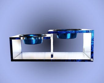 Elevated bi-level custom pet bowl feeder