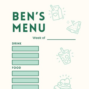 Kid&#39;s Food Menu, Kids Meals, Choose your meal, digital, customizable