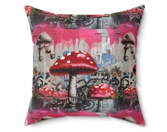 Street Art MUSHROOM Square Pillow Stencil Graffiti