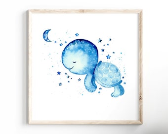 Turtle Nursery Printable, Sea Animal Nursery Prints, Baby Sea Turtle Boy Wall Art Decor Kids Playroom Ocean Wall Art Digital Download