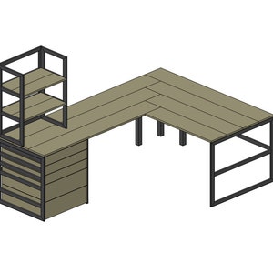 L Shaped Desk Blueprints with drawers and Shelves