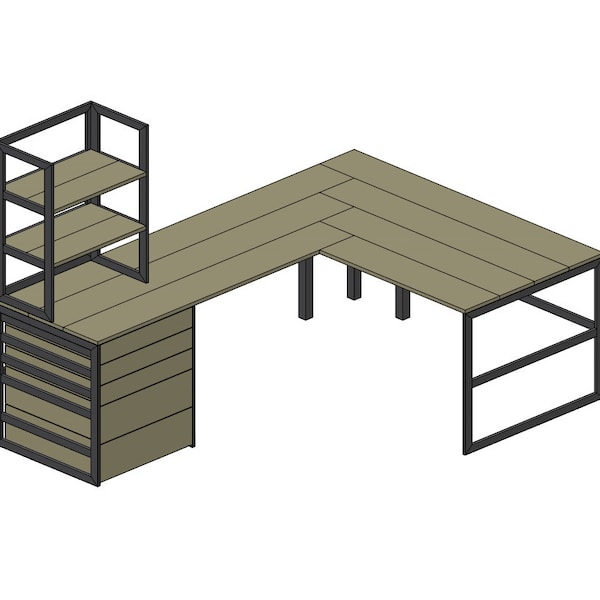 L Shaped Desk Blueprints with drawers and Shelves