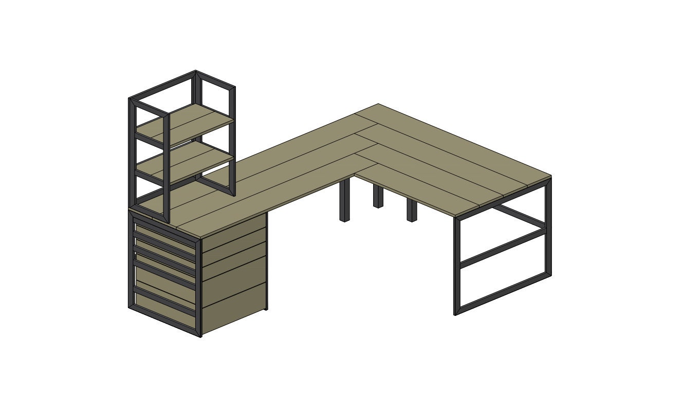 L Shaped Desk Blueprints With Drawers and Shelves Etsy