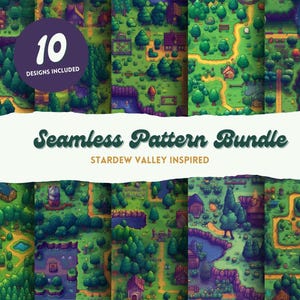 Stardew Valley Inspired Seamless Pattern Bundle, Seamless Digital Paper, Pixel Art Pattern, Cozy Game Pattern, Pixel Art Aesthetic, Stardew
