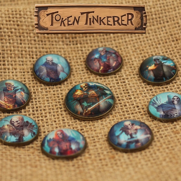 Skeletons RPG Token Glass and Metal deluxe Token Handmade by the Token Tinkerer