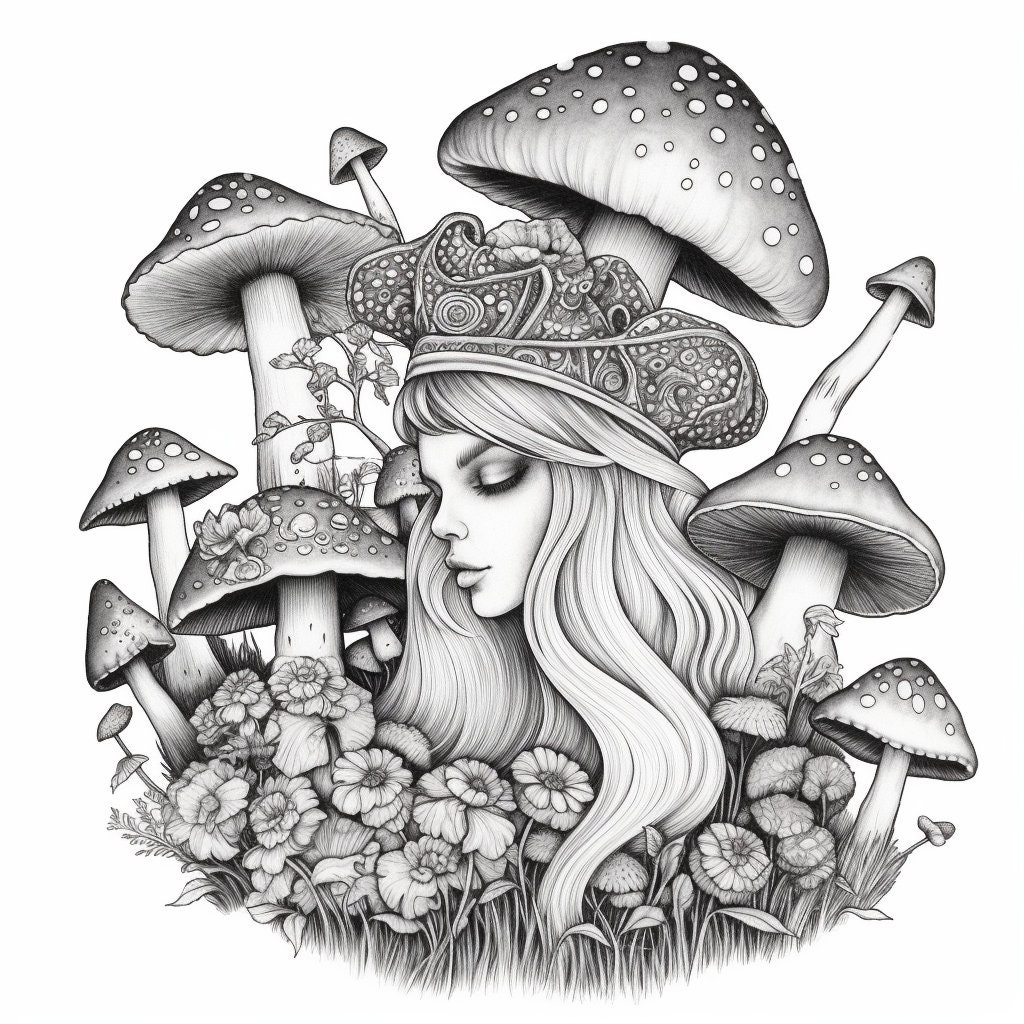 Fairy Tale Coloring, Mushroom Princess Pages, Digital PDF Download ...