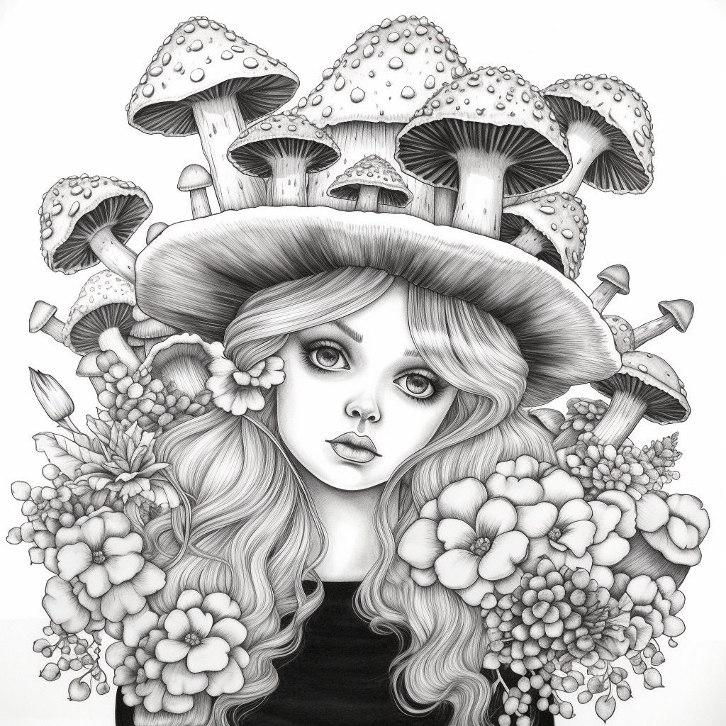 Fairy Tale Coloring, Mushroom Princess Pages, Digital PDF Download ...