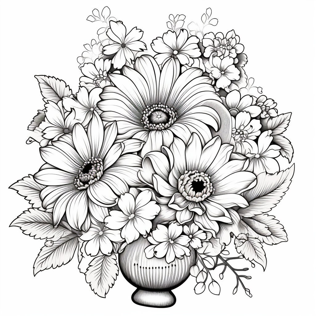 Floral Coloring Book, Exquisite Bouquets PDF, Digital Download ...