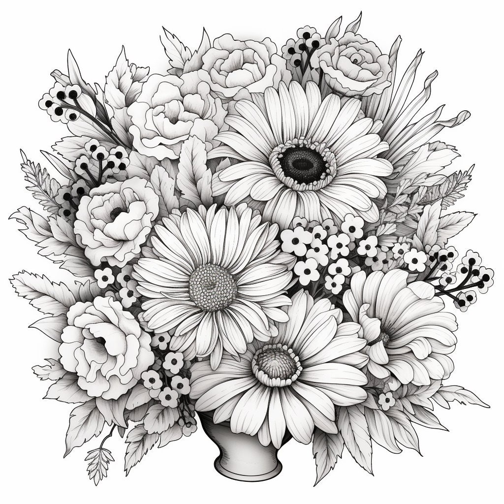 Floral Coloring Book, Exquisite Bouquets PDF, Digital Download ...