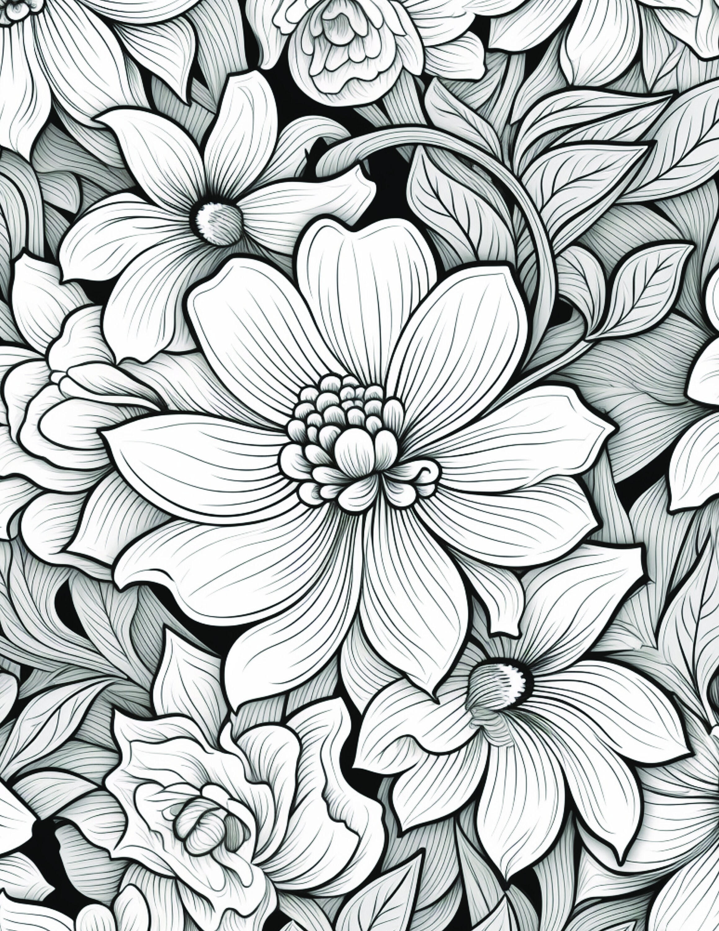 Flower Adult Coloring Book, Digital PDF Download, Botanical Art Pages ...