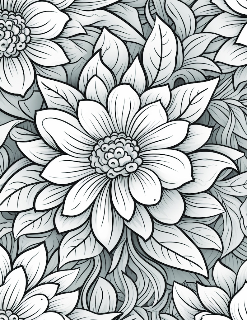 Flower Adult Coloring Book, Digital PDF Download, Botanical Art Pages ...
