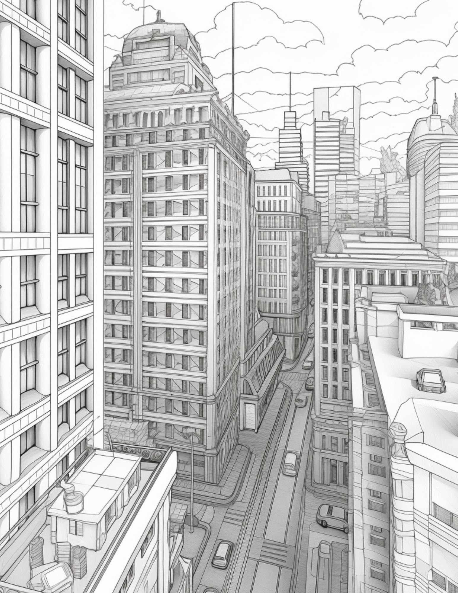 Metropolis Marvels Coloring, NYC Cityscapes, Adult Pages, Digital PDF 