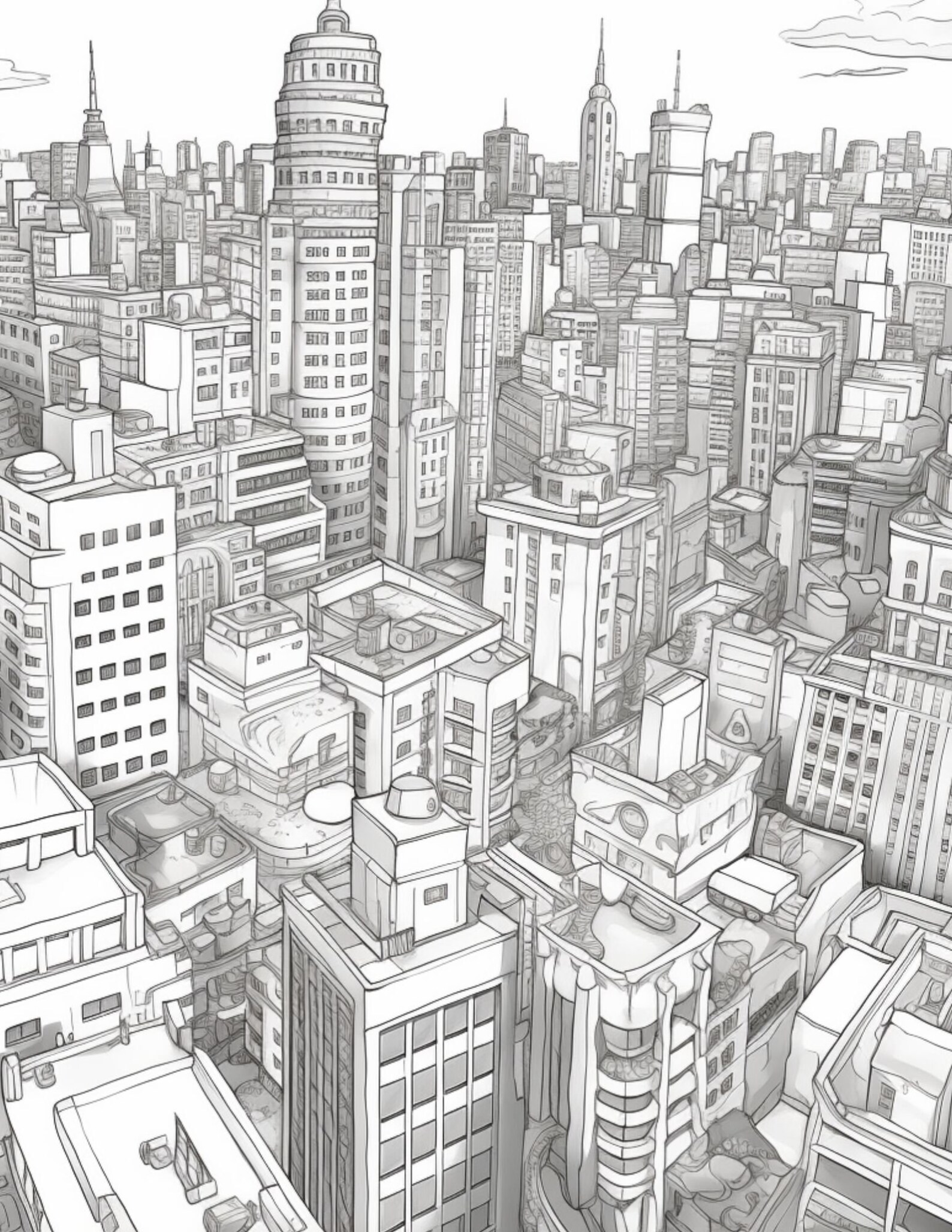 Metropolis Marvels Coloring, NYC Cityscapes, Adult Pages, Digital PDF 