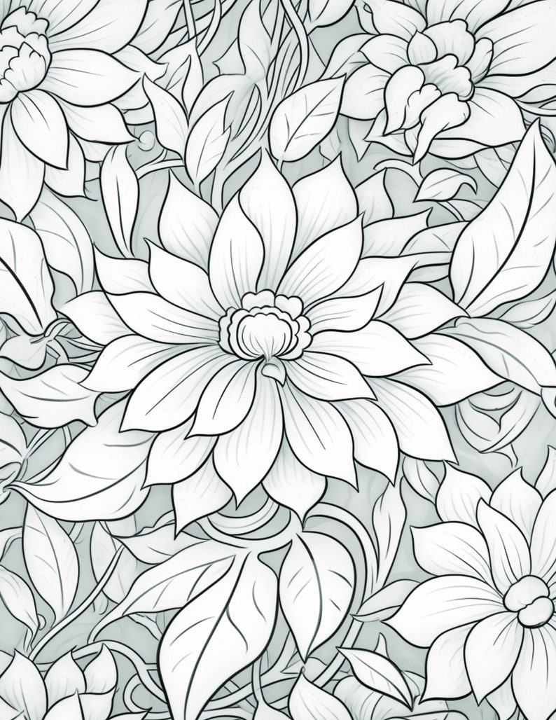 Flower Adult Coloring Book, Digital PDF Download, Botanical Art Pages ...