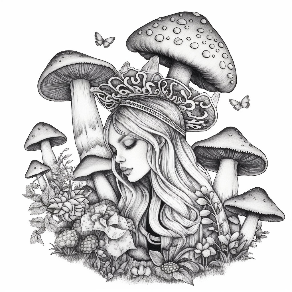 Fairy Tale Coloring, Mushroom Princess Pages, Digital PDF Download ...