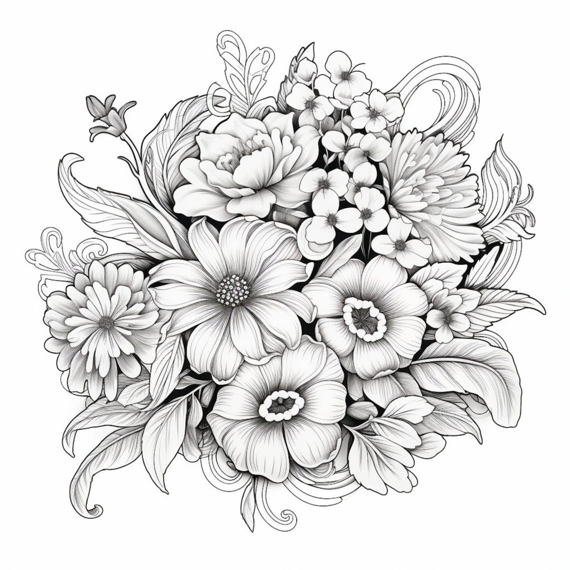 Floral Coloring Book, Exquisite Bouquets PDF, Digital Download ...