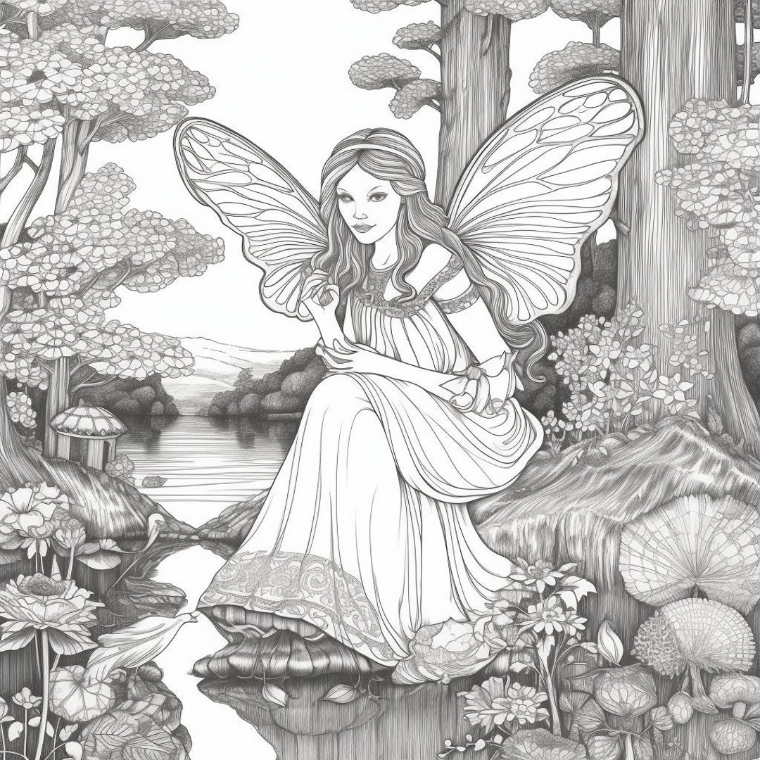 Enchanted Fairy Princess Coloring, Digital PDF Download, Magical Art