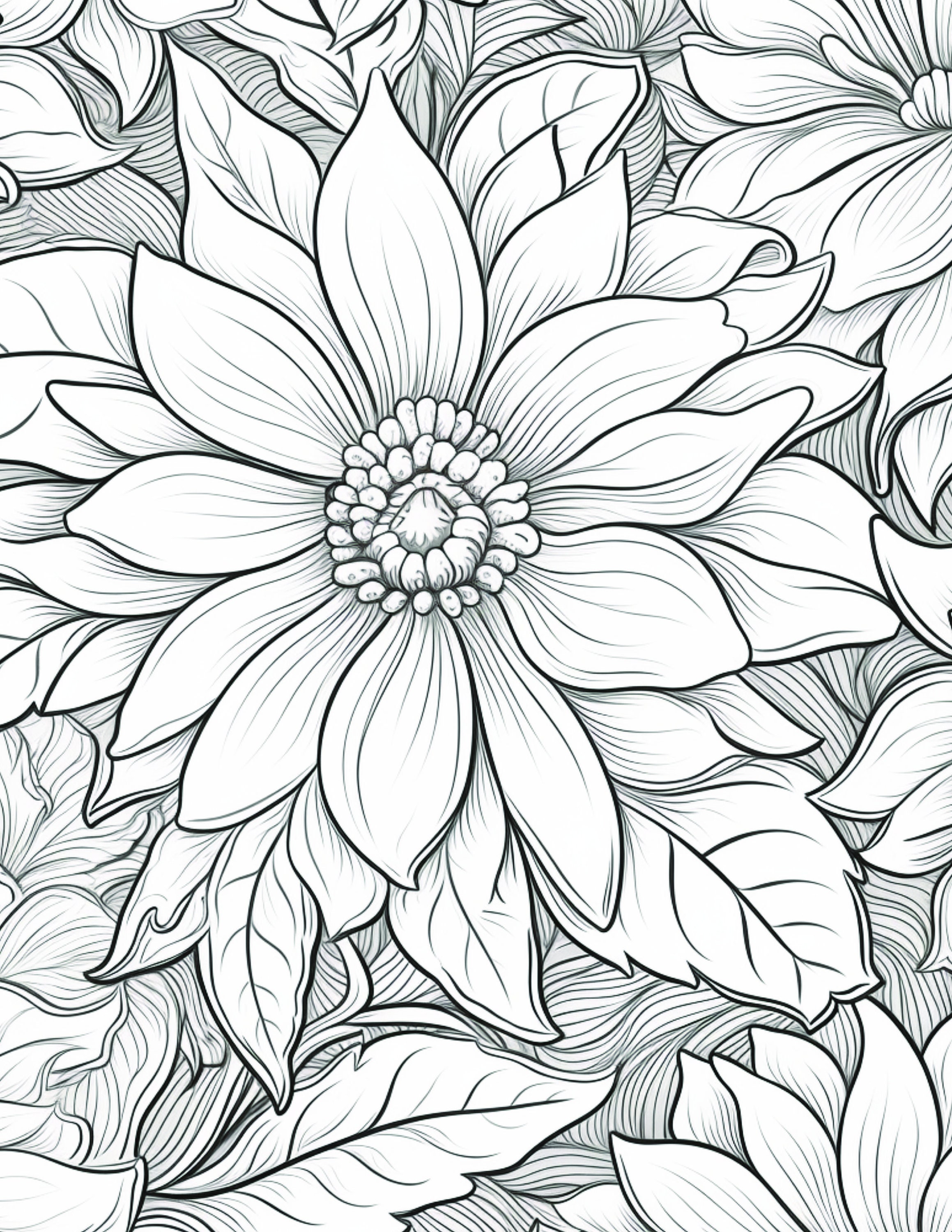 Flower Adult Coloring Book, Digital PDF Download, Botanical Art Pages ...