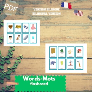 80 cartões flash de vocabulário comum -Montesorri - Inglês e Francês - Download instantâneo
