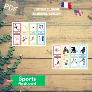 72 cartões de esportes - Inglês e Francês - Método Montessori - Download imediato