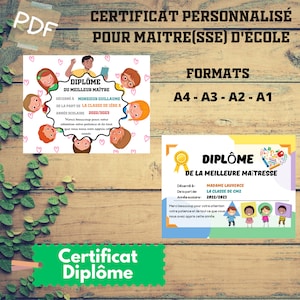 Personalized poster for Best School Teacher - Unique gift - 4 formats and 3 PDF models to print
