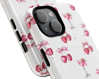 Watercolor Cherries Phone Case: MagSafe Compatible, Impact Resistant