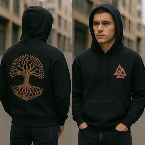 Odin Viking Hoodie Mythical Celtic Nordic Mythology Mystical Sweater Valhalla Warrior Vegvisir Gift Gothic Metal Biker Rocker