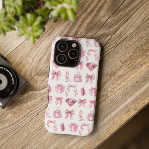 Coquette phone case,Pink coquette phone case, Fashion phone case, Pink Bow, MagSafe compatible for iPhone 12,13,14,15, 16, Tough Phone Case