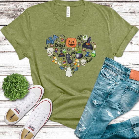 Halloween Doodle Heart Shirt cute halloween shirt halloween witch tree gift for halloween mom
