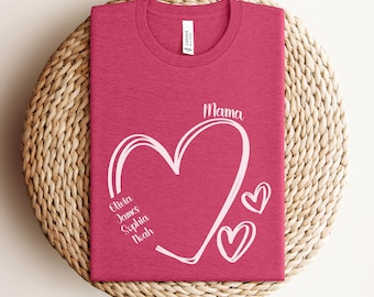 Personalized Mom Heart Shirt: Custom Kids Names Mama Tee
