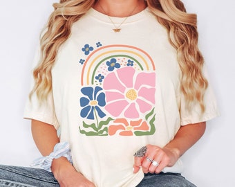 Bloemenshirt boho: comfortkleuren retro jaren 70 bloemenshirt