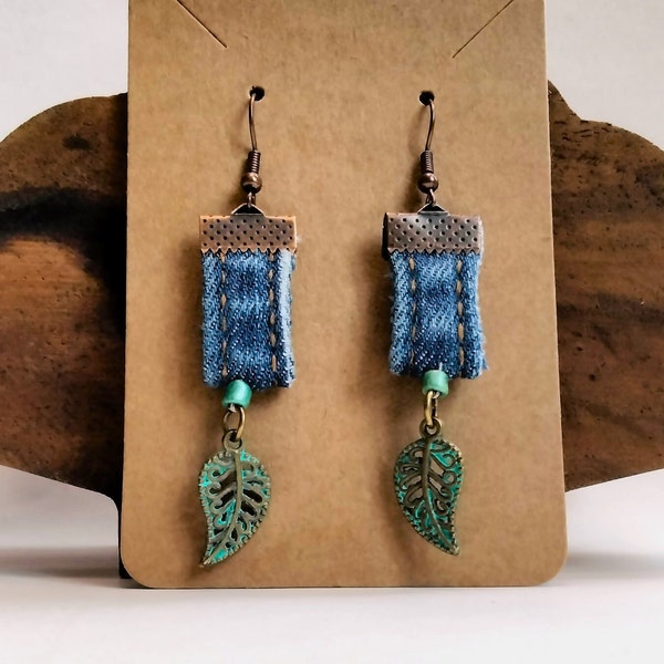 Upcycled Denim Drop Earrings l Casual Boho Jewelry