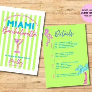 Miami Bachelorette Itinerary & Invitation Template, Beach Bachelorette Itinerary