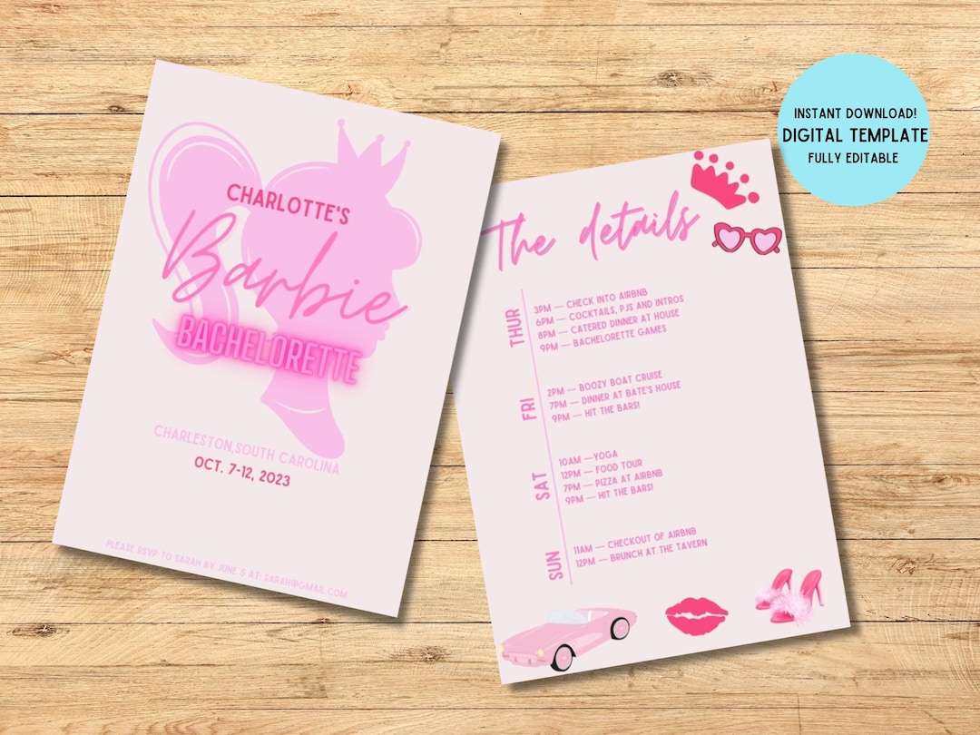 Barbie Bachelorette Party Invitation & Invite, Barbie Bachelorette Etsy