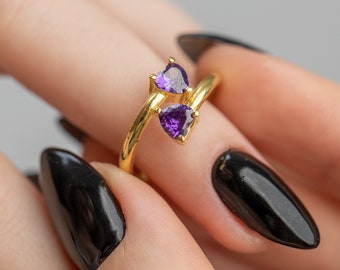 Minimalist lila Zirkon Ring, handgemachte Ringe, Geburtstagsgeschenk, Brautjungfer Schmuck, Geschenk für sie, Geschenk für Frauen, vergoldete Ringe