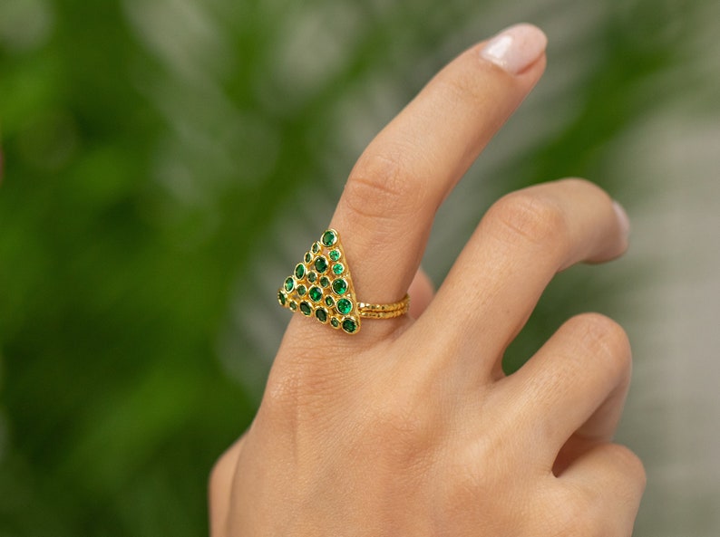 Triangle Brilliant Green Zircon Ring, Anniversary Gifts, Gift for Woman, Gift for Her, Handmade Mom Gift, Adjustable Ring, Handmade Ring image 3