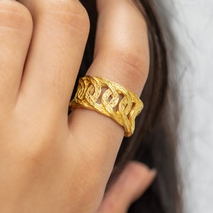 Hammered 22K Gold filled Women Handmade Ring, Gift For Her, Wide band Rings, Adjustable Rings, Women Jewelry, Midi Rings, Cuff ring for Gift image 5