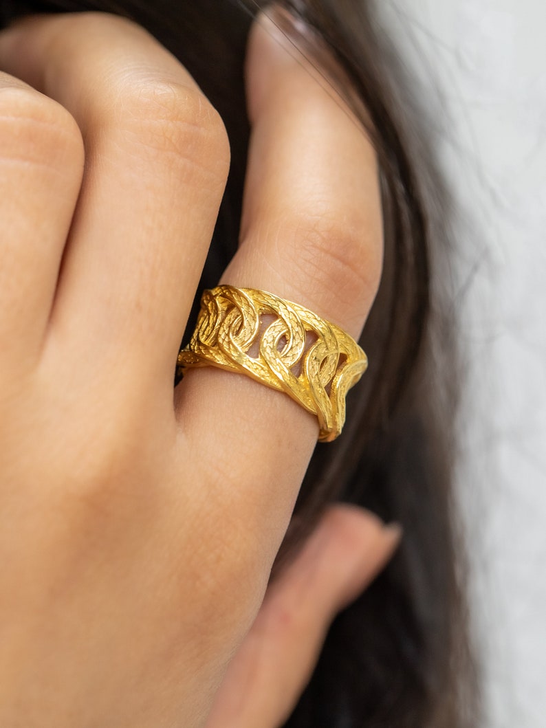 Hammered 22K Gold filled Women Handmade Ring, Gift For Her, Wide band Rings, Adjustable Rings, Women Jewelry, Midi Rings, Cuff ring for Gift image 5