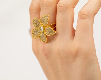 Clover Zircon Stone Ring, Flower Big Rings for Women, Mother's Day Rings, Birthday Gifts, Handmade Unique Best Gift, Gifts For Her