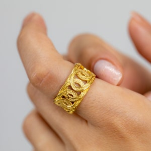 Hammered 22K Gold filled Women Handmade Ring, Gift For Her, Wide band Rings, Adjustable Rings, Women Jewelry, Midi Rings, Cuff ring for Gift image 2